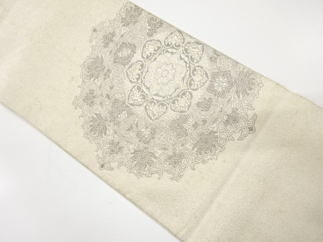 JAPANESE KIMONO / ANTIQUE FUKURO OBI / SILK / WOVEN FLOWER CREST